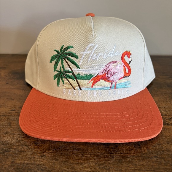 Bass Pro Shops Other - Bass Pro Shops Florida Flamingo  Flat Bill Hat SnapBack White and Orange